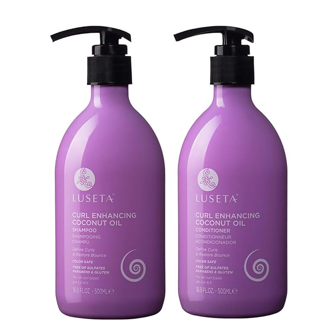 Luseta Curly Hair Shampoo & Conditioner Set with Coconut Oil, Unlimited Bounce and Definition for wavy and Coily hair, Reduce Frizz and Repair Dry Hair, for All Curl Types Sulfate Free 16.9Fl oz × 2