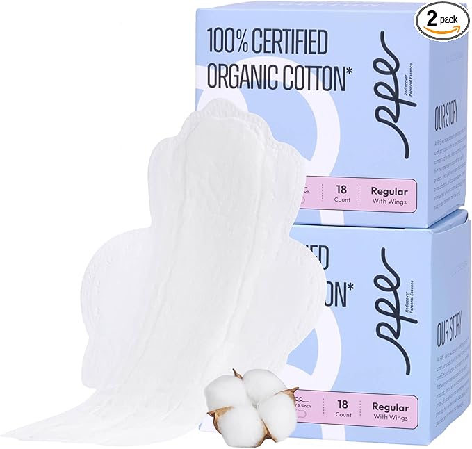 100% Organic Pads for Women, Organic Cotton Cover Pad - Regular Absorbency, Unscented, Ultra Thin Pads with Wings for Women (Regular, Size 3, 36 Count)