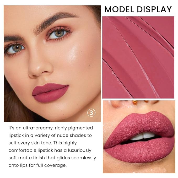 Labiales Magicos 24 Horas Originales: 3 Pcs Matte Velvet Lipstick Set for Women, Nude Long Lasting Matte Lipstick 24H Waterproof for Girls, Natural Lip Makeup