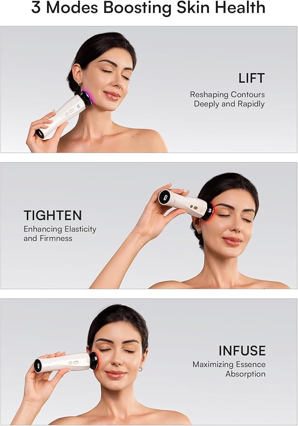 INIA 3-in-1 Red Light Therapy for Face and Neck Beauty Device for Puffiness & Skin Firming Skincare Tool (White)