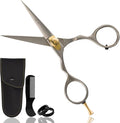 Ontaki Japanese Steel Beard & Hair Shears - Silver, 5.5 in - Precision Sharp Blades for Professional Hair Scissors - Rounded Tips for Mustache Scissors for Men - Finger Rest for Shears for Beard