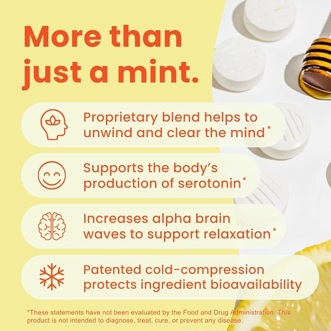 NeuroGum Calm & Clarity Mints (Honey Lemon, 72 Pieces) | GABA + L-Theanine + Vitamin D3 | Sugar Free Mood & Stress Relief Supplement