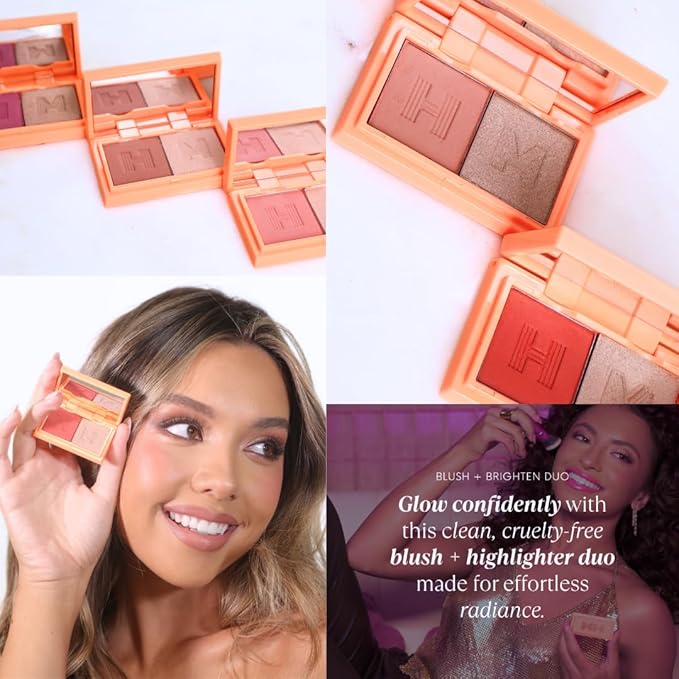 Mini Blush + Brighten Highlighter Duo, Lightweight Blendable Shimmer Blush, High Pigmented Makeup Powder Palettes, Cruelty Free - #Blessed