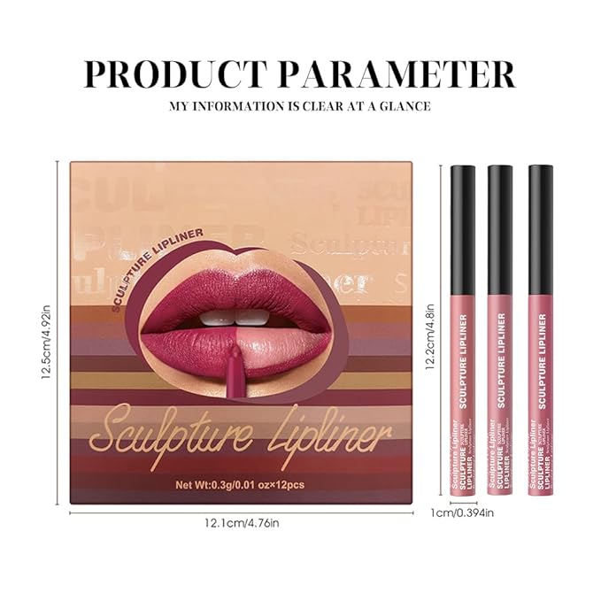Matte Lip Liner Pencil Set 3 Pack, Long-Lasting Waterproof Lip Liners, Smudge-Proof and High Pigment Lip Liner Kit, Smooth Application for Defining & Shaping Lips, Non-Fading Matte Finish-2#