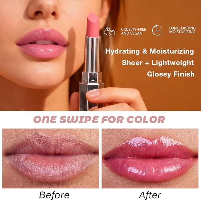 evpct Rose Honey Lipstick Tinted Lip Balm, Sheer Hydrating Shine Tinted Lipstick for Women, Moisturizing Lip Color, Nourishing Tinted Lip Balm Plumper Gloss Stain, Glossy Shiny Finish, 05 Rose