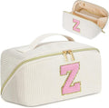 Personalized Initial Makeup Bag,Christmas Gifts for Girl,Preppy Bag Cosmetic Travel Bag Women,Travel Toiletry Organizer,Large Capacity Corduroy Stuff Bag,Cute Cosmetic Pouch Skincare Bag-Z