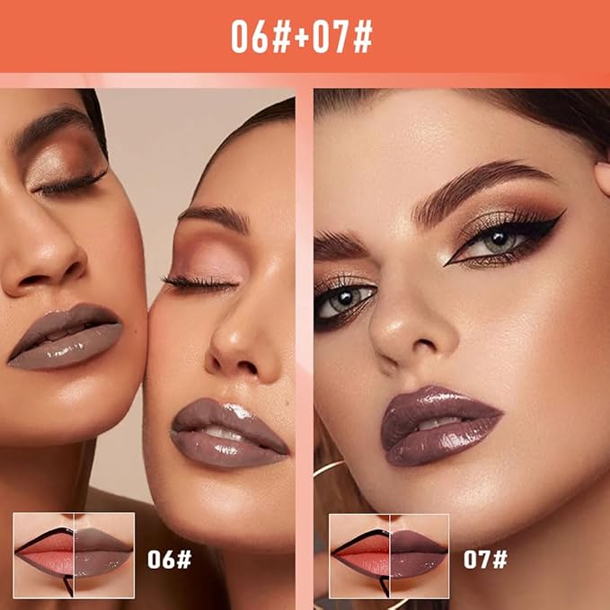 2Pcs Peel Off Lip Gloss Tattoo and Lip Oil 2-in-1, Lip Stain Peel Off Masque - Peel Off Lip Tint ,Long Lasting Waterproof Transfer-proof Lip Mask Lip Gloss Peel Off Lip Liner,Stay Lip Makeup 06#+07#