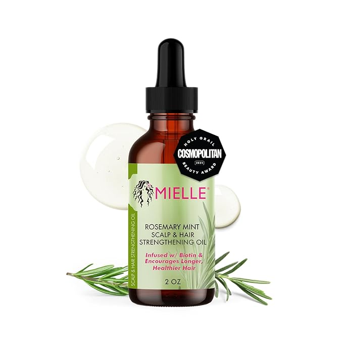 Mielle Organics Rosemary & Mint Hair Oil, Split Ends & Dry Scalp Treatment - Made with Biotin & Essential Oils for Strengthening, Soothing, Moisturizing & Encouraging Longer, Healthier Hair (2 Fl Oz)