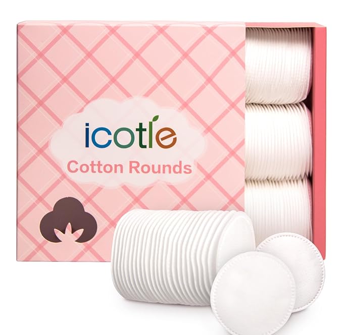 100% Pure Cotton Round Pads for Face (210), Lint-Free Makeup Remover Pads, Soft, Absorbent, Hypoallergenic, Multi-Layer Design for Cleansing, Skincare and Nail Polish Removal
