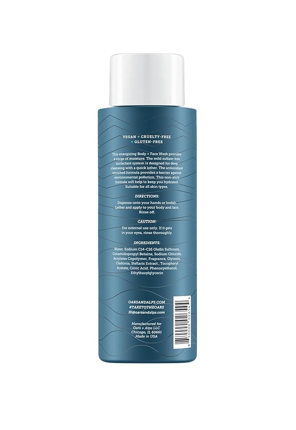 Oars + Alps Body Wash for Men, Mens Body Wash with Vitamin E and Antioxidants, Moisturizing, Hydrating, Paraben & Sulfate Free Cleanser, Fresh Ocean Splash, 1pk