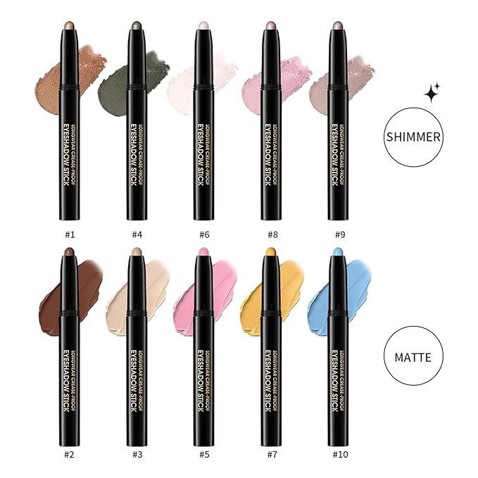 CHIFURE Eyeshadow Stick, Shimmer and Matte Cream Eye Shadow Brightener Sticks Eyeliner Pencil Crayon, Waterproof Long Lasting Eye Highlighter Stick Makeup,0.056 Oz(#8-Fancy)