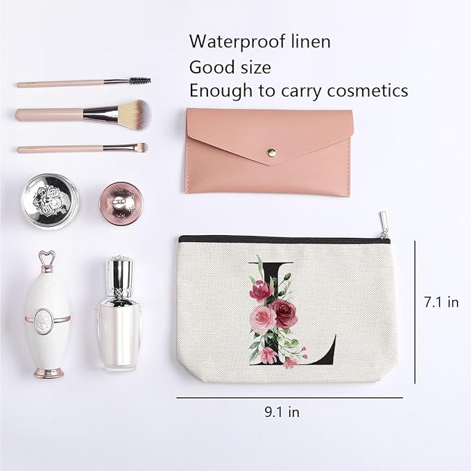 Initial Makeup Bag, Personalized Gifts for Women, Bridesmaid Gifts, Birthday Gifts for Women Mom, Gifts for Best Friend, Bride Bridesmaid Cosmetic bag (Letter L)