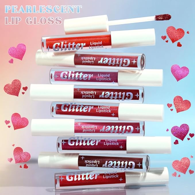 AMY'S DIARY Cherry Red Glitter Liquid Lipstick, Shimmer Metallic Lip Gloss, Long-Lasting Waterproof Lip Color, High Shine Sparkle Makeup,Lip makeup for woman (Sunset Bronze 9#)