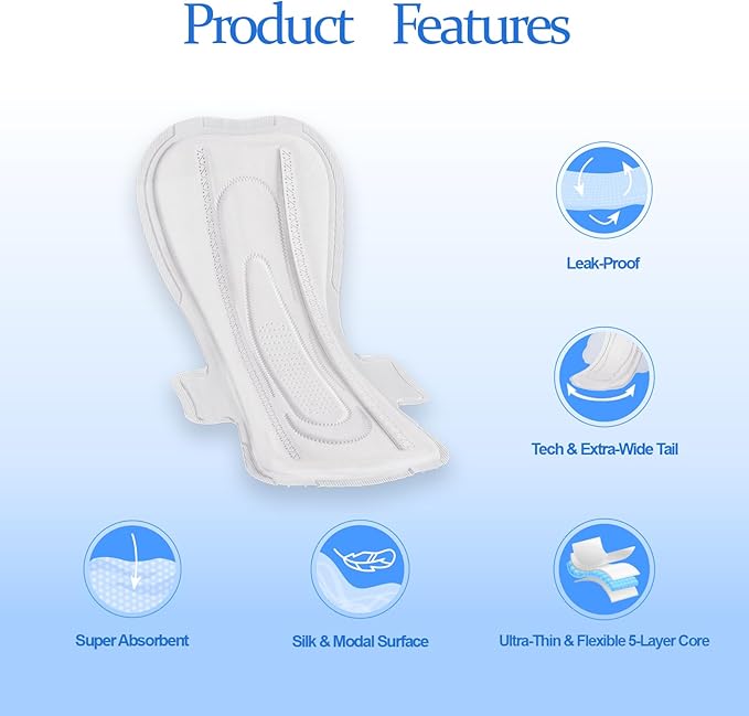MODAL Heavy Flow Pads for Women Overnight, Unscented Sanitary Pads for Period with Wings, 14.1 Inch(360 mm), Overnight, 20 Count