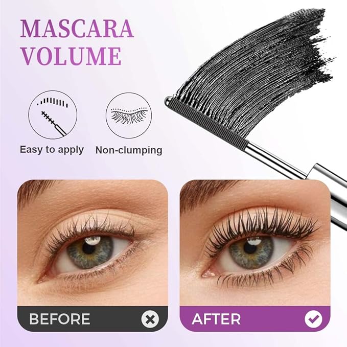2 PCS Iron Wand Mascara Waterproof, Metal Wand Mascara Tubing, Long Lasting 3D Curling Eyelash, Eyes Makeup Smudge-Proof Separated Lashes Natural Length (Black)