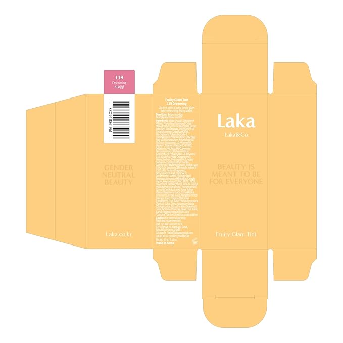 Laka Fruity Glam Tint, Glowing Lip Stain with Wide Color Spectrum, Hydrating & Lightweight Texture, Long-Lasting Bold Stain, Non-Sticky, Vegan, K-Beauty (#119 Dreaming, 4.5g/0.15oz)