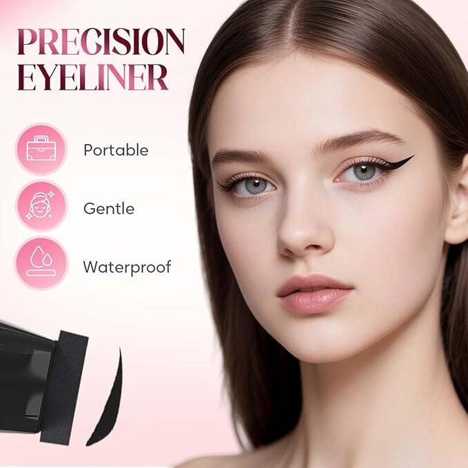 Foldable Eyeliner Stamp,Winged Eyeliner Stamp,Gel Eye liner Pencil Set for Perfect Wings,Smudge Proof & Waterpoof Eye Liner,Easy Eye Stencil Makeup Tool (2PCS-Brown+Black)