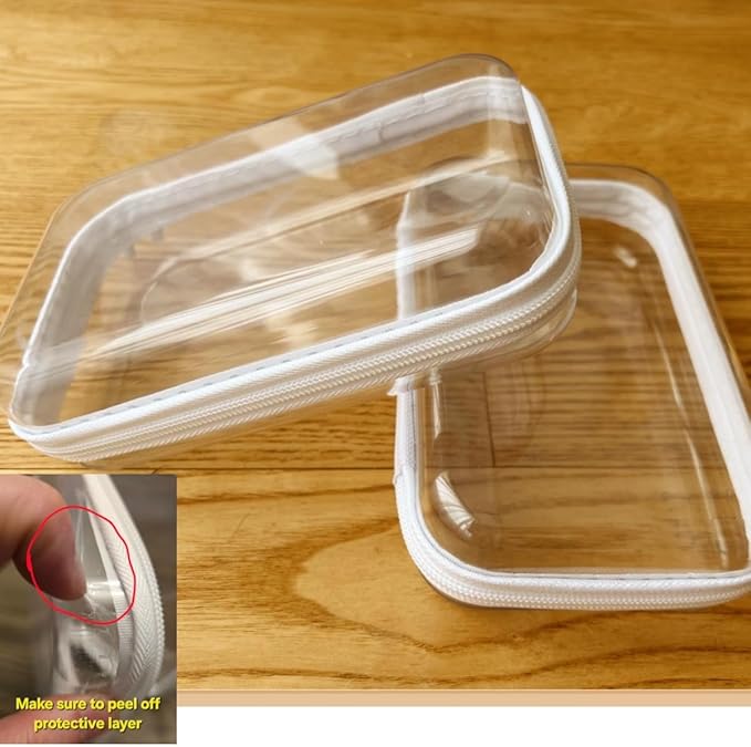 Clear Hard Shell Zipper Case, Upgraded Thicker Transparent Plastic Bins for Organizing, See Through Zipper Pouches Makeup Case, Lidded Storage Bins Organizer for Storage Cosmetics (S+S)