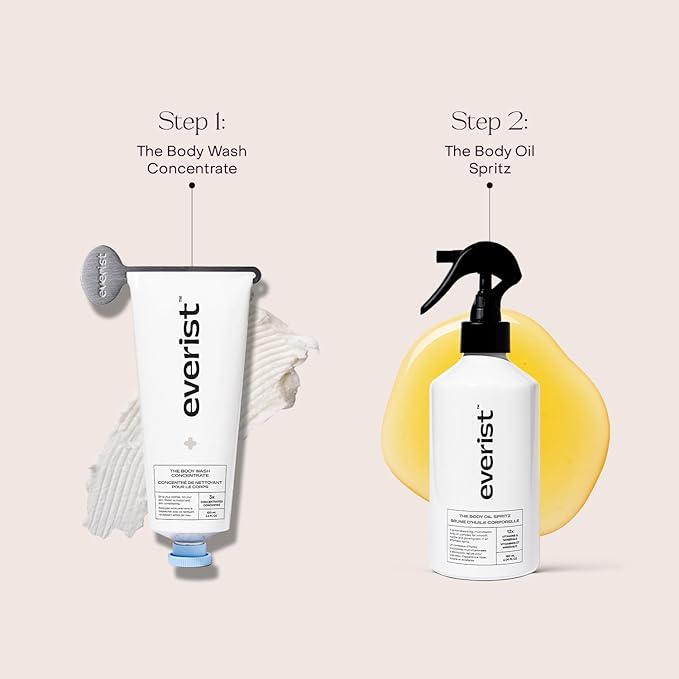 Everist The Hydrating Body Ritual Set, 3.4 fl. oz Body Wash Concentrate & 6.09 fl. oz Post Shower Body Spritz in Jute Travel Bag, Cleansing & Hydrating For All Skin Types