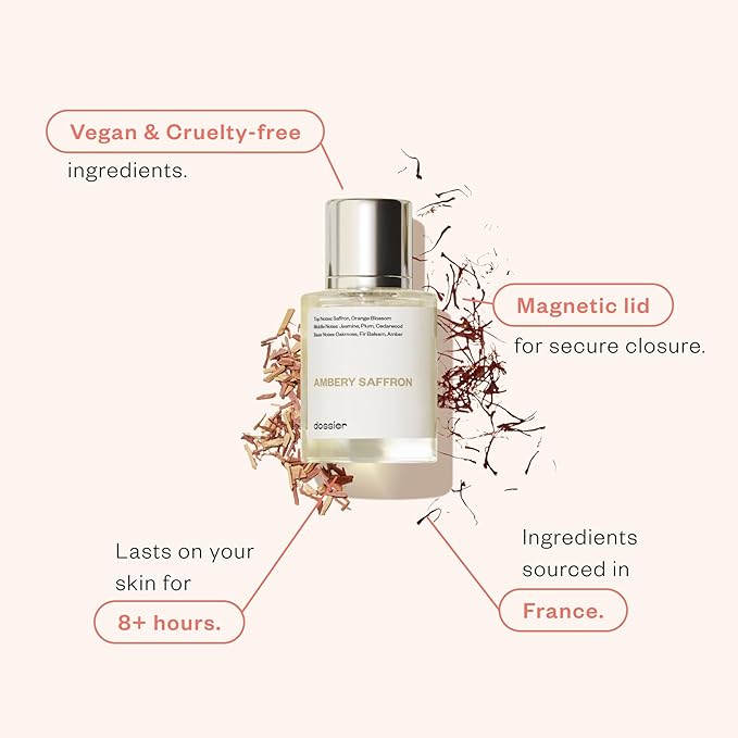 Dossier - Ambery Saffron 1.7 Fl Oz (50ml) - Eau de Parfum - Inspired by B.accarat R.ouge 540 - Vegan, Unisex Perfume Spray