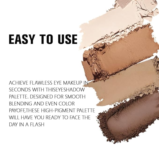 evpct Nude Brown Matte Powder Eyeshadow Quad Palette, Light Nude Pink Natural Dark Brown Matte Smoky High Pigmented Mini Eye Shadow Palette Makeup for Women, Waterproof Smudge Proof Vegan Cruelty-free