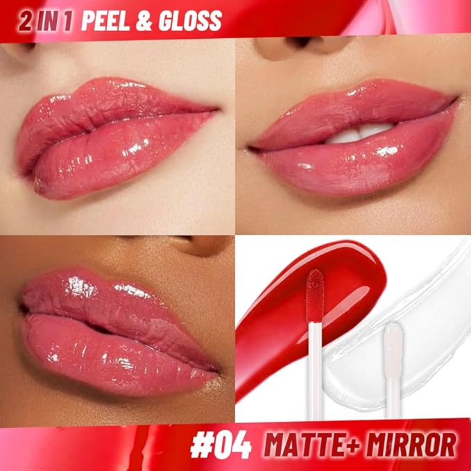 Vivid Coral Peel off Lip Stain Lip Oil Dual Ended Combo Set with Tweezer, 2 in 1 Lips Liner Stain Oil Long Lasting Waterproof, High Pigmented Flawless Lips Tint Stick Not Faded Vegan & Cruelty-free