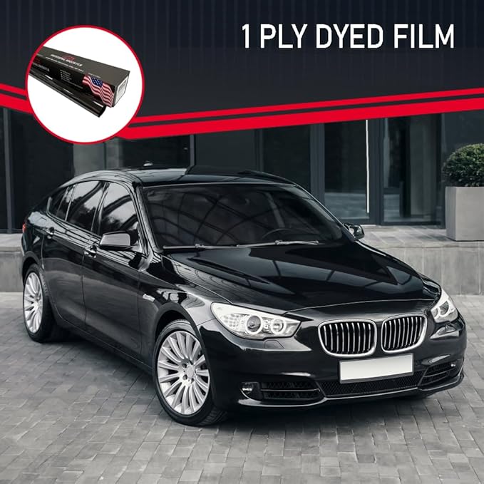 United Window Tint Universal Black 5% VLT 24" in x 100'Ft Standard Dyed 1Ply Film Black Color - Privacy Window Tint for Car, Home, Blocks UV/IR Rays, Reduce Heat & Glare - Adhesive Window Film