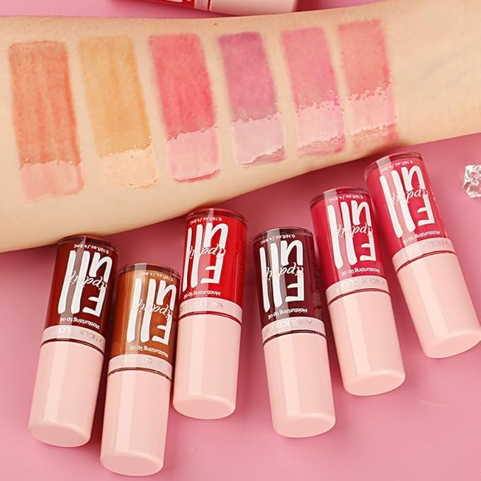 Anglicolor 2PC Lip Oil and Metallic Glitter Pink Lipstick,Natural Lip Plumper,Fruit Flavoured Lip Oil,For Dry Lip's Moisturizing Hydrating,Vegan & Cruelty-free (04 Medusa+15)