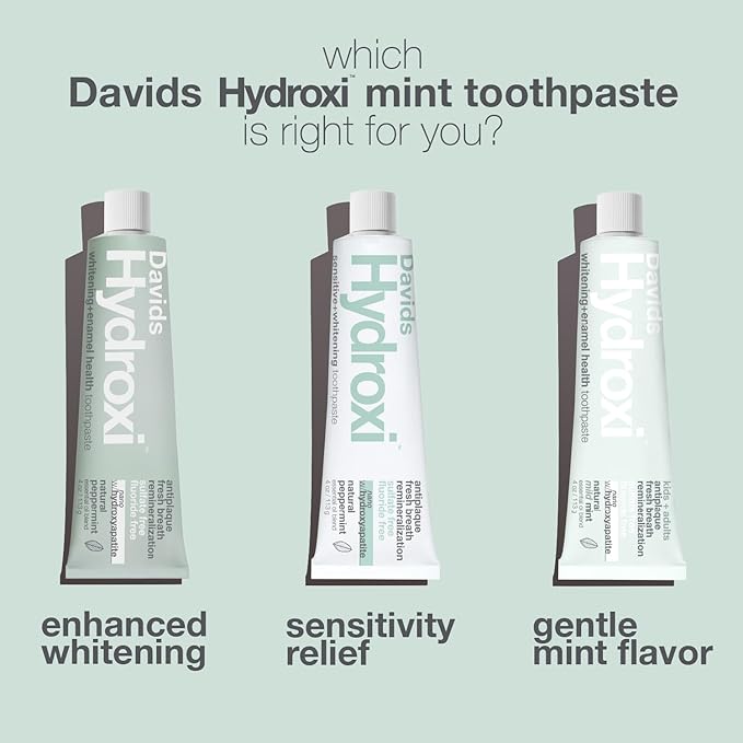 Davids Hydroxi Mild Mint Fluoride Free Nano Hydroxyapatite Toothpaste for Enamel Health & Whitening, Antiplaque, SLS Free, Kid Friendly Gentle Mint Flavor, 4 oz, Made in USA