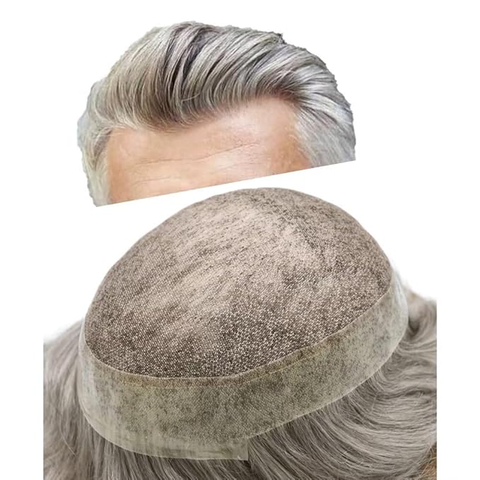 FACE MIRACLE Mens Toupee Lace Front Hairpieces Soft Human Hair Replacement System Natural Hairline Toupee for Men French Lace Poly V-Looped Mens hair Units 6"X8" #60RY