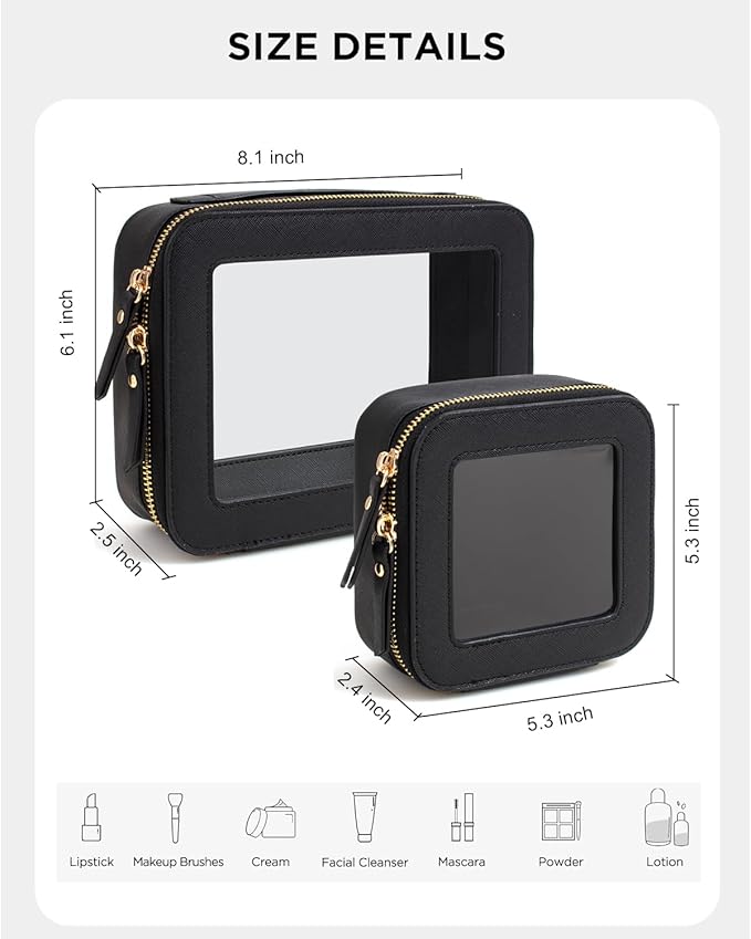 KOTORA Small Makeup Bag for Purse Cute Travel Makeup Bag Clear Cosmetic Bag with Zipper, Car Make Up Bag Organizer Storage Traveling Car Accessories Travel Essentials for Women (Black)