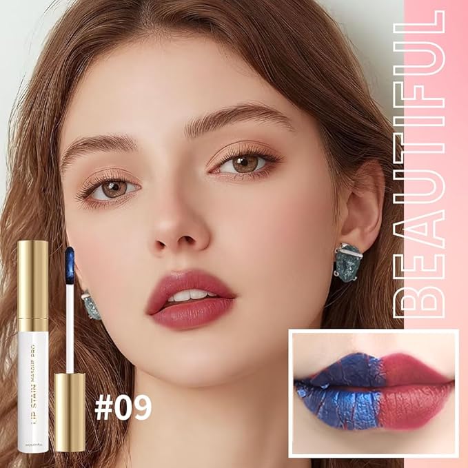 Lip Stain - Wipe-Off &Peel Off Lip Color | Waterproof, Long Lasting, Transfer-Resistant, Smudge-Proof Lip Tint | Easy Wipe Finish, High Pigment | All-Day Vibrant Kiss-Proof Lip Stain, 01#+09#