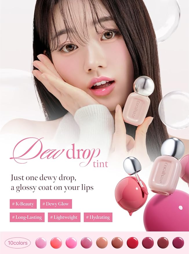 Dew Drop Tint #210 Abyss 4.5g, Glossy, Lightweight Lip Stain, Glass-Like, High Shine, Moisturizing Lip Oil, Long Lasting Color, Hydrating Gloss, Dewy Finish, Korean Beauty Makeup
