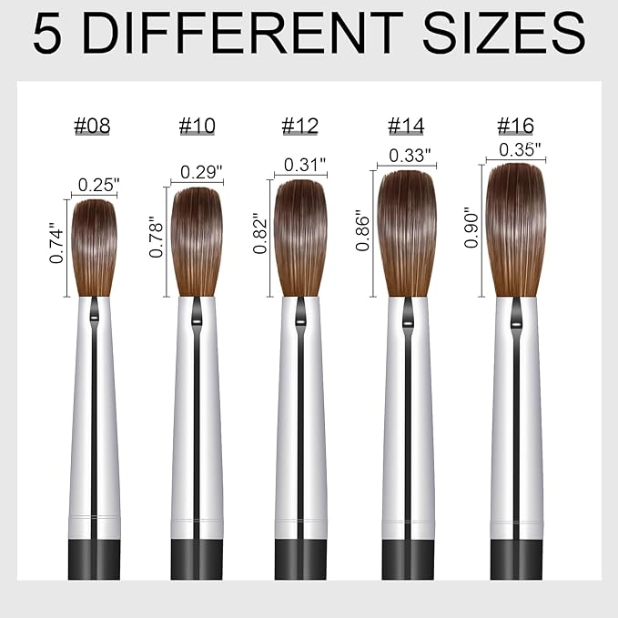 Acrylic Nail Brush Size #10, 100% Pure Kolinsky Nail Art Brushes for Acrylic Application, Sturdy Handle Oval Shaped Acrylic Powder Nail Design Tools for Professional Manicure DIY