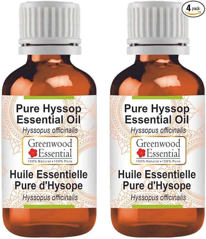 Greenwood Essential Pure Hyssop Essential Oil (Hyssopus officinalis) Steam Distilled (Pack of Two) 100ml X 2 (6.76 oz)