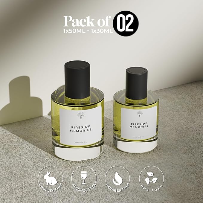 Fireside Memories Perfume Inspired by The Fire PlacE | Eau de Perfum - Long Lasting Perfume for Women and Men (Unisex) – 50ml with 30ml Fireside Memories (Pack of 2)