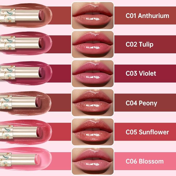 CATKIN Glossy Lip Balm Ultra Hydating Glow Lip Tinted Jelly Plump Melting Balm Shea Butter Repair Soothing For Dry Lips Dewy Finished 0.12 oz C06 BLOSSOM