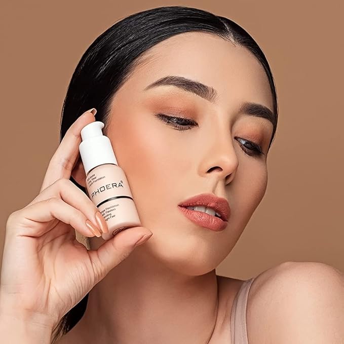 PHOERA Foundation Full Coverage Liquid Foundation Cream - Long-lasting Lightweight Concealer - Oil-Free Formula - Natural Shade - Suitable for All Skin Types (Nude #102)