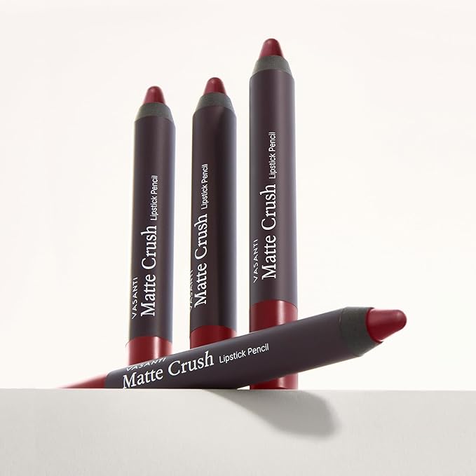 VASANTI Matte Crush Lipstick Pencil – Red Over Heels – Soft, Velvety Matte Finish, Waterproof, Smooth Application – Natural, Vegan, Paraben-Free Lip Color