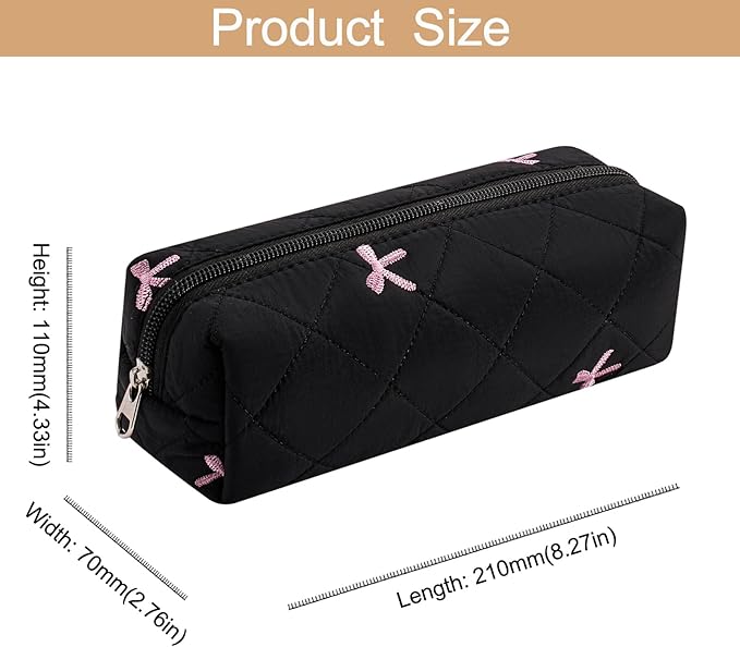 Cute Floral Cotton Makeup Brush Cosmetic Bag for Women, Travel Quilted Zipper Make Up Bag, Flowers Toiletry Organizer Case Kawaii Makeup Cosmetic Travel Cloth Pouch (Pink+Black)