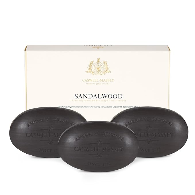 Caswell-Massey Natural Bar Soap Gift Set - Sandalwood - Triple-Milled Moisturizing Body Soap Bars for Men & Women, Plant-Based Formula with Essential Oils, Made in USA, 3 x 5.8 oz
