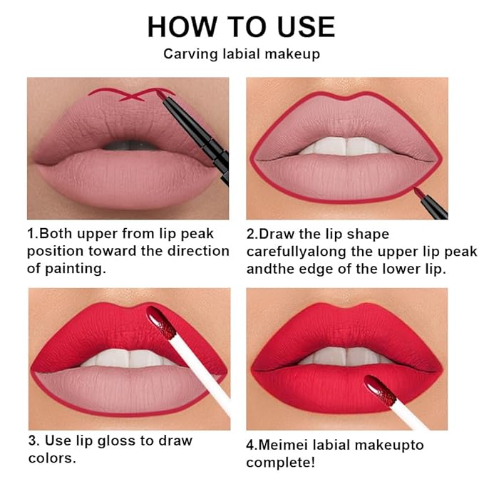 evpct 3Pcs Dark Red Orange Fire Red Matte Lip Liner & Liquid Lipstick Stain Makeup Set for Women, Lip Liner Stain Long Lasting Waterproof Smudge Proof, Cruelty Free Lip Makeup 24 hours original labios