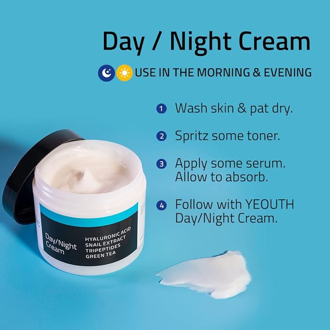 YEOUTH Day Night Face Moisturizer with Hyaluronic Acid, Snail Mucin Cream and Copper Tripeptide, Hydrating Fragrance Free Facial Moisturizer, Face Skin Care Cream for Women and Men 2oz