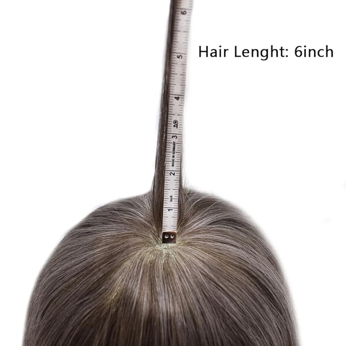 FACE MIRACLE Mens Toupee Lace Front Hairpieces Soft Human Hair Replacement System Natural Hairline Toupee for Men French Lace Poly V-Looped Mens hair Units 6"X8" #450 Medium Brown with 50% Gray