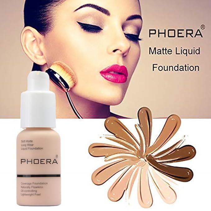 2 Pack PHOERA Foundation,Flawless Soft Matte Liquid Foundation 24 HR Oil Control Concealer Foundation Makeup,Full Coverage Foundation for Women and Girls (102 Nude)