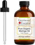 Greenwood Essential Pure Organic Moringa Oil (Moringa oleifera) with Glass Dropper Cold Pressed 120ml (4 oz)