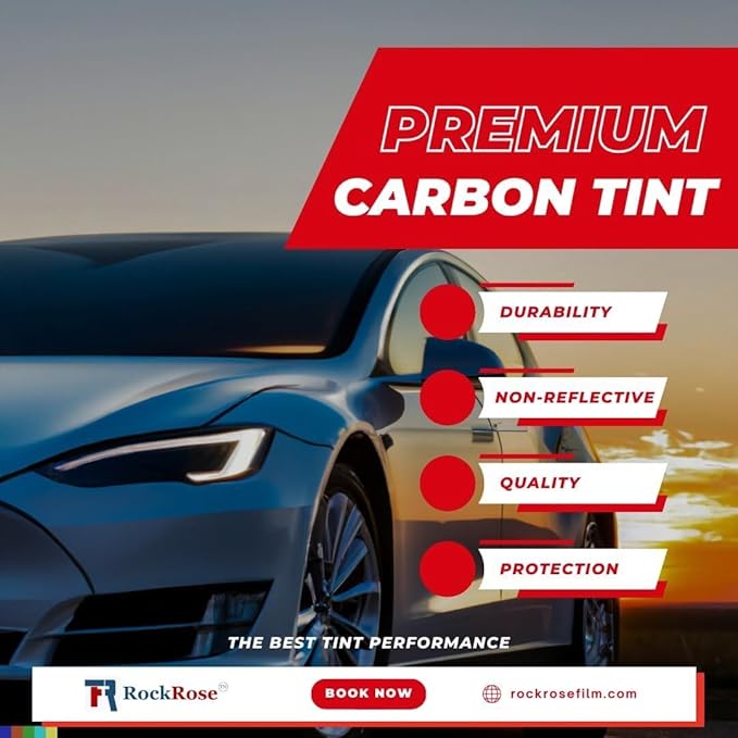 RockRose 5% Premium Carbon Car Window Tint Film 24 in x 20FT 2PLY Charcoal Privacy Film UV, Heat Blocking Tint for Car or Home Adhesive Film Easy Shrink, Plotter Friendly Pro Grade