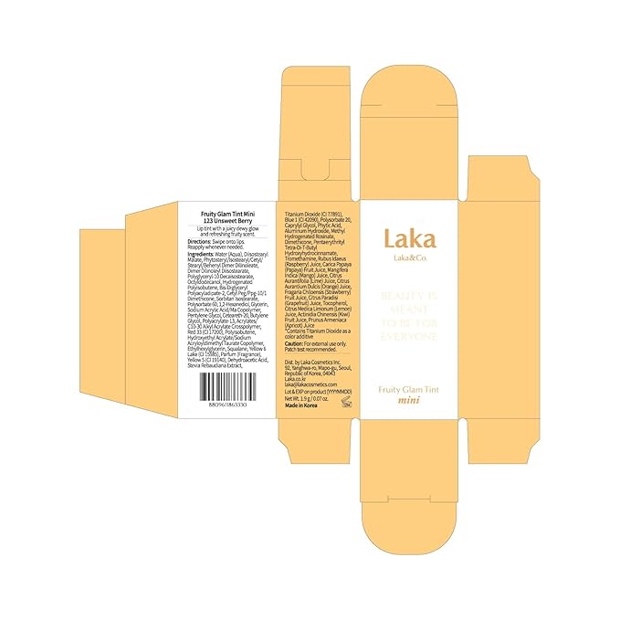 Laka Fruity Glam Lip Tint Mini, Glowing Lip Stain with Wide Color Spectrum, Hydrating & Lightweight Texture, Long-Lasting Bold Stain, Non-Sticky, Vegan, K-Beauty (#123 Unsweet berry)