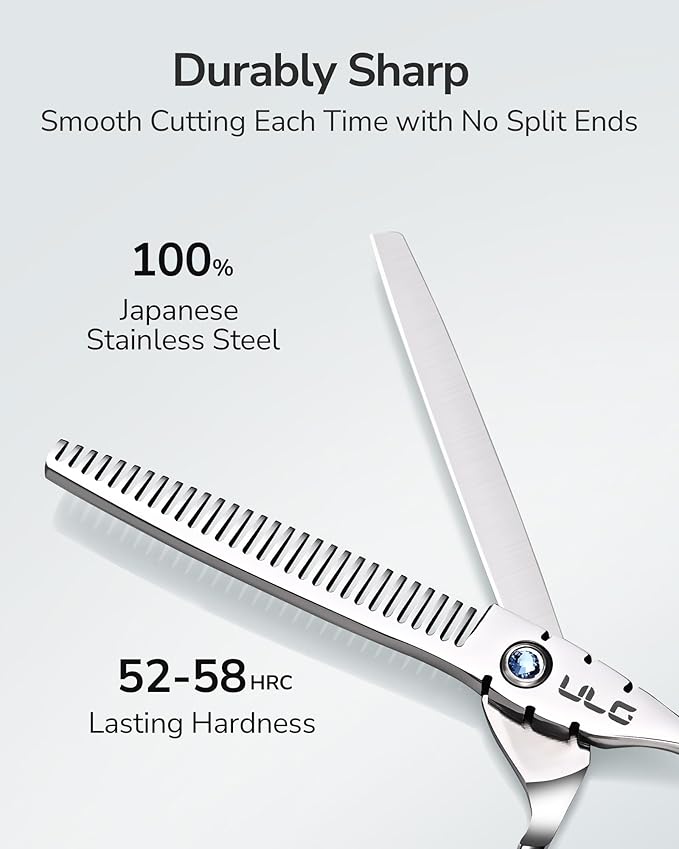 ULG Hair Thinning Scissors 6.7” Shark Series 100% Japanese Stainless Steel, Offset Handle, 30-Tooth Seamless Thinner 15% Hair Removal, Professional Barber Layering Shears for Salon & Home Hair Styling