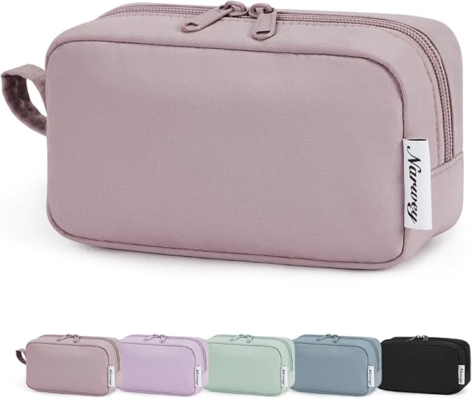 Narwey Small Makeup Bag for Purse Travel Makeup Pouch Mini Cosmetic Bag Zipper Pouch for Women (Dusty Rose, Small)